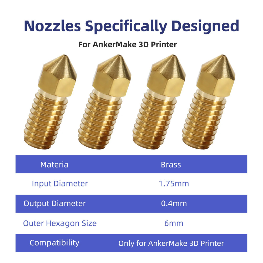 Brass Nozzle For AnkerMake M5 3D Printer Nozzle 0.2mm 0.4mm 0.6mm 0.8mm 1.0mm 3D Printer Parts for A