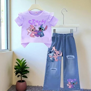 PINKชุดเซ็ทเด็ก2ชิ้น ลายน่ารัก เสื้อแขนระบาย*กางเกงยีนส์เทียม(ผ้าฝ้ายโพลี)5847