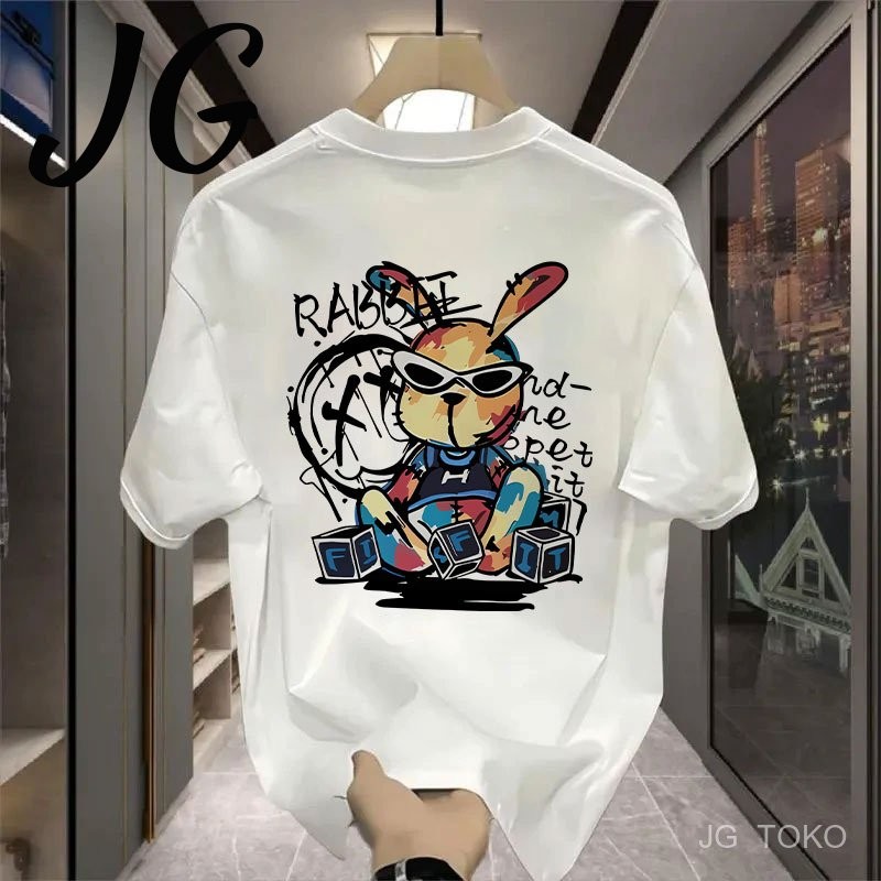 JG TOKO เสื้อยืด Oversize ผู้หญิงแขนสั้นสีขาว Cool Premium Street สไตล์ผู้ใหญ่ Distro รอบคอ C1110