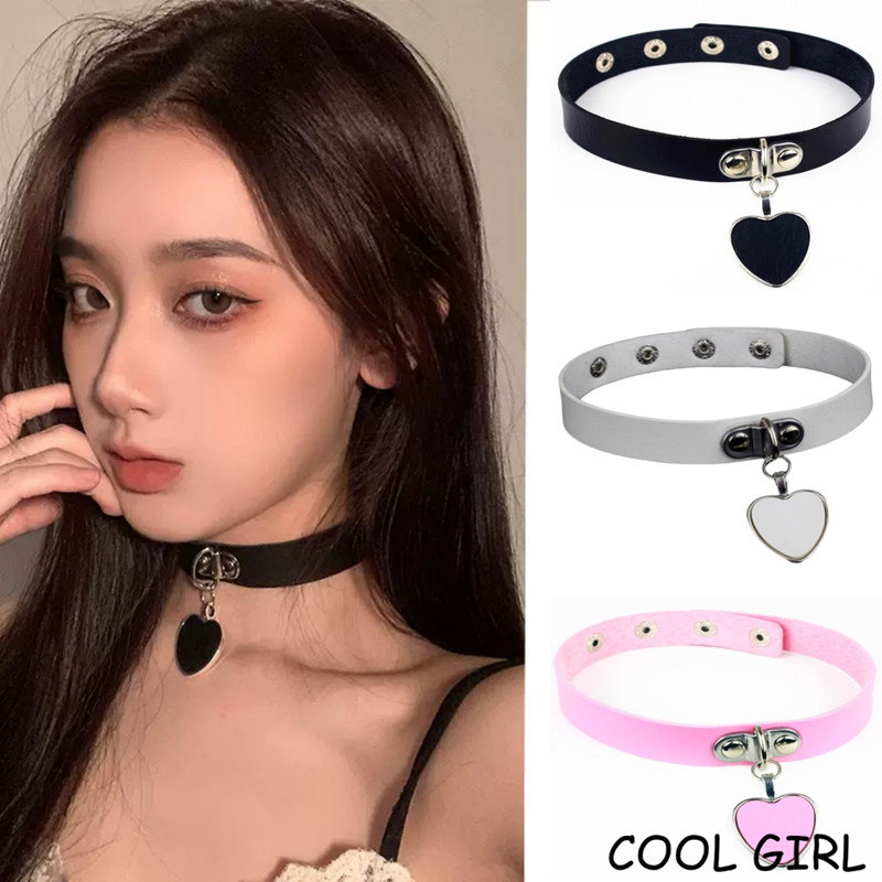 🖤girl🖤สร้อยคอ สร้อยคอแฟชั่น สำหรับผู้หญิง สร้อยคอ จี้รูปหัวใจ สไตล์พังค์ 3 สีให้เลือก ส่งเร็ว COD