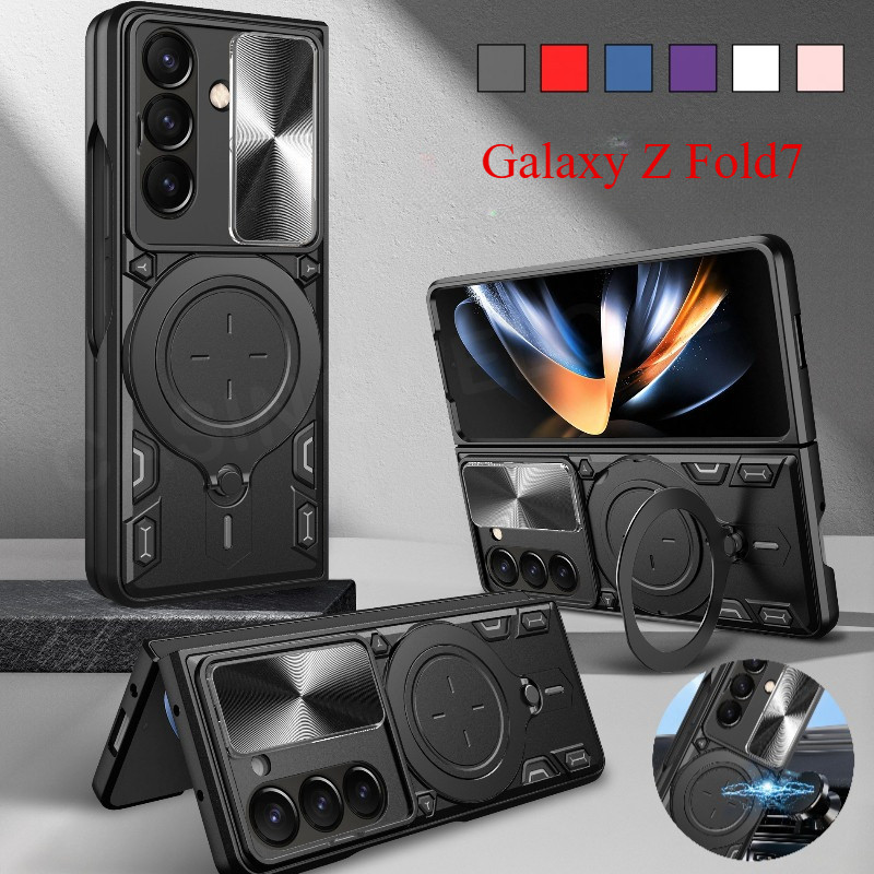 ปลอกสําหรับ Samsung Galaxy Z พับ 7 Galaxy Z Fold7 6 5 4 ZFold7 ZFold 7 5G 2025 Armor Ring Stand Holder Bracket สไลด์หน้าต่างเคสโทรศัพท์ป้องกันกันกระแทก An