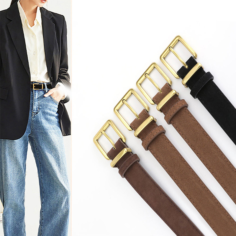 ในไทย✨วินเทจฝ้าหนังนิ่มเข็มขัดแฟชั่นหัวเข็มขัดทองผู้หญิงมัลติฟังก์ชั่กระโปรงกางเกงยีนส์ตกแต่ง.COD