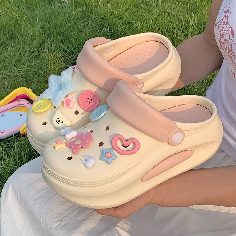 จัดส่งจากกรุงเทพฯรองเท้าแตะผู้หญิงพื้นหนา รองเท้าหัวโตกันลื่น รองเท้าแตะกลางแจ้งพื้นนุ่ม พร้อมชุดอุปกรณ์เสริมรองเท้าX124