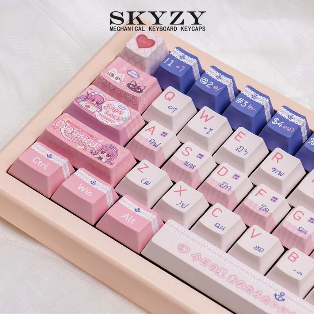 Minato Aqua Keycaps แบบไทย Cherry Profile Hololive อะนิเมะ PBT Dye Sub Keycap ชุด XOA FOA MDA
