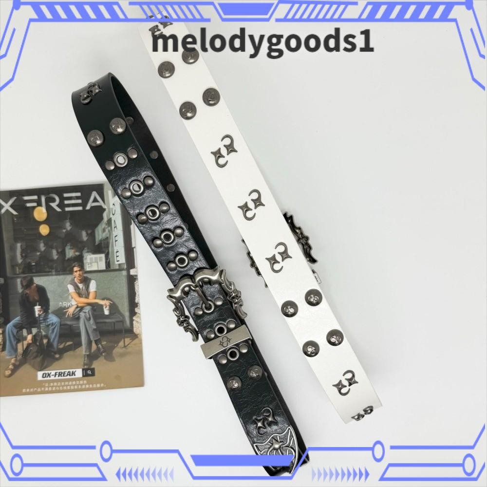 MELODYGOODS เข็มขัดโกธิค PU ในสไตล์ Y2K Punk หัวเข็มขัดปรับได้ เหมาะสำหรับคนชอบแฟชันเรโทรฮิปฮอป