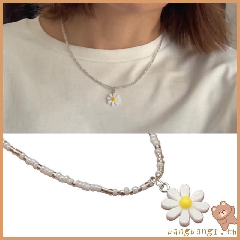 Bohemian Beaded Necklace Summer Rice Bead Flower Necklace Hawaii Beach Necklace