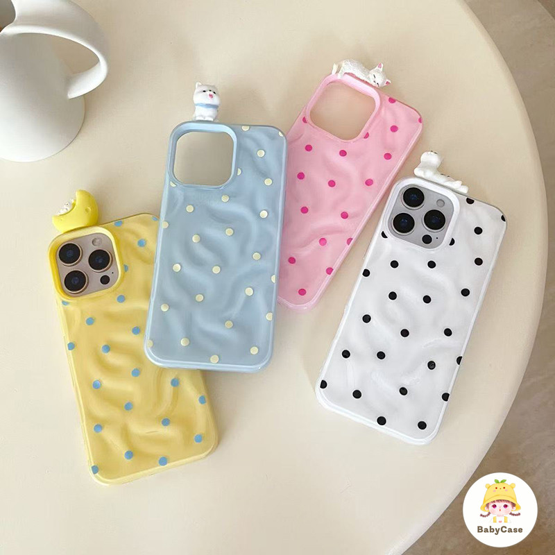 เคสไอโฟน 17 13 16 สำหรับ iPhone 17 15 11 13 16 14 12 Pro Max 15 14 16 6 6S Plus XR X XS ผ้าคลุมระบายลายจุดหวานน้อยชิ้น