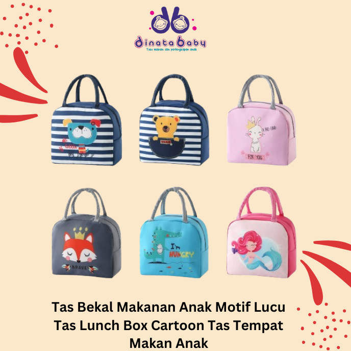 [ DINATA Baby ] - Cute Motif Childrens Lunch Bag Cartoon Lunch Box Bag Childrens Lunch Bag