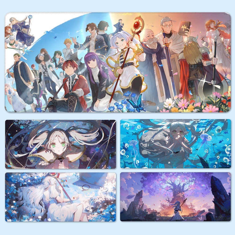 Frieren Beyond Journeys End โต๊ะคอมพิวเตอร์การ์ตูนคีย์บอร์ดเกม Pad Frierens โน้ตบุ๊คสํานักงานพรมที่กําหนดเองการ์ตูนญี่ปุ่นแผ่นรองเมาส์