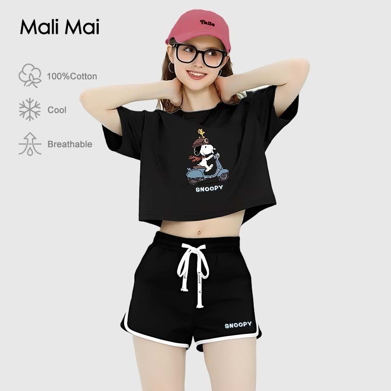 Set Sports Set Snoopy 100% cotton Drawstring กางเกงเอวยางยืด Bentuk tahan lama Printing to send