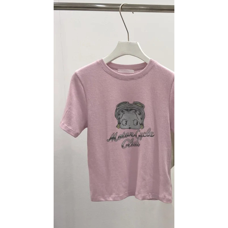 เสื้อยืดผู้หญิงแขนสั้นสำหรับฤดูร้อนใหม่ ออกแบบการ์ตูน Betty Boop กับลายพิมพ์ดอกทานตะวัน