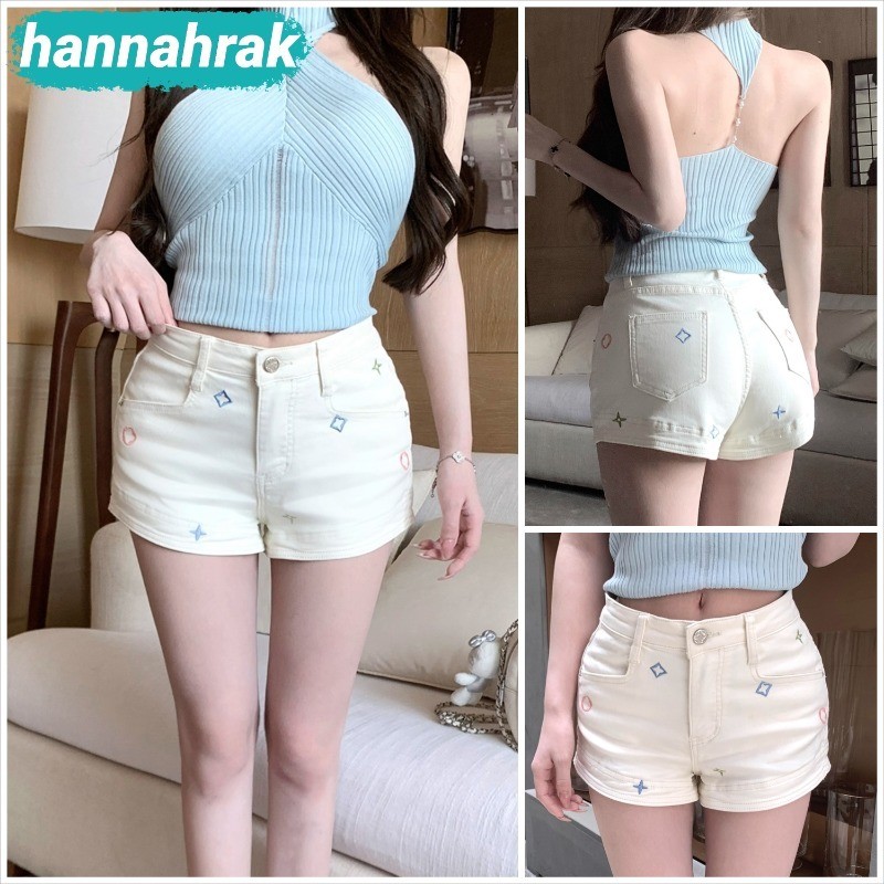 (ส่งจากกรุงเทพฯ) กางเกงยีนส์ขาสั้น เอวสูง สีขาว ผ้าไม่ยืด แต่งขาดขาเจียรซิป สุดเซ็กซี่