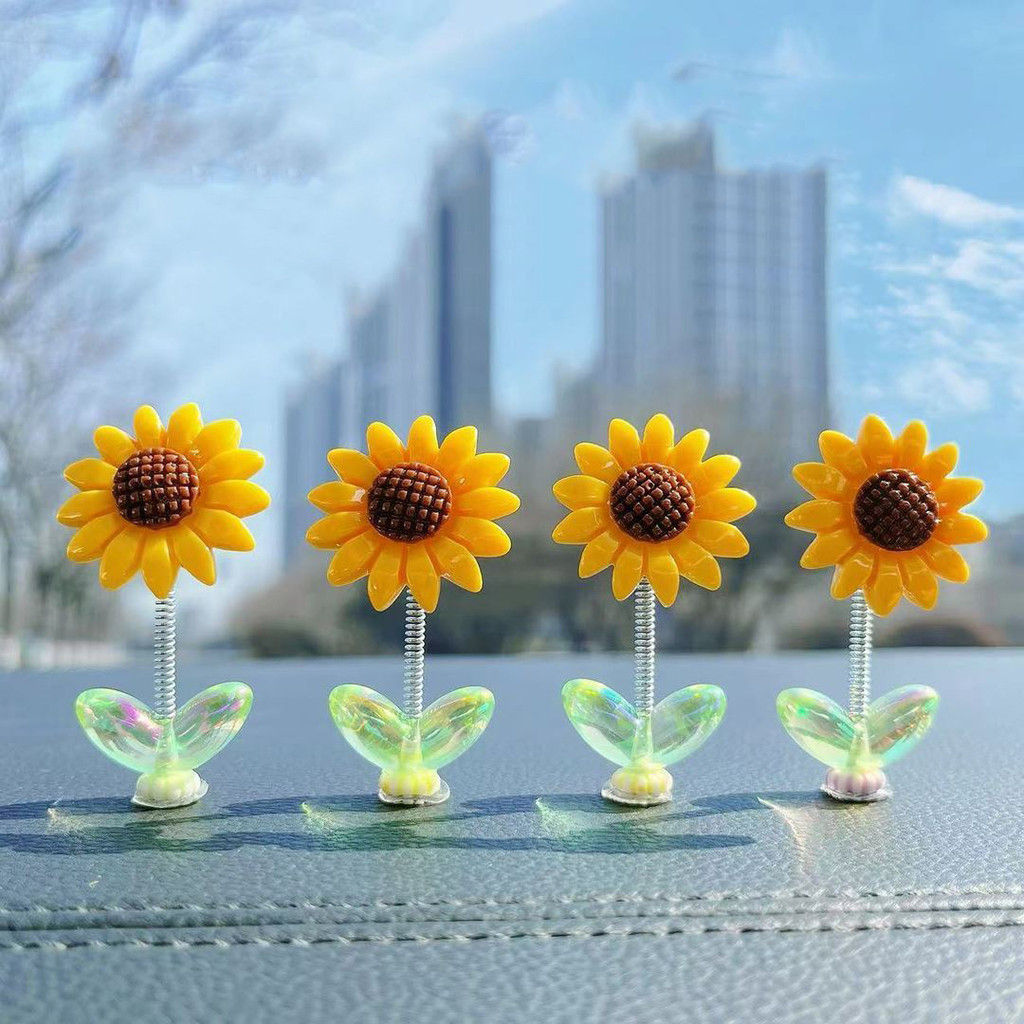 ชุดดอกไม้ขยับหัว 5 ชิ้น ตกแต่งคอนโซลหน้ารถ กาวในตัว ลายทานตะวัน เพิ่มความสดใสในรถ - รูปที่ 4