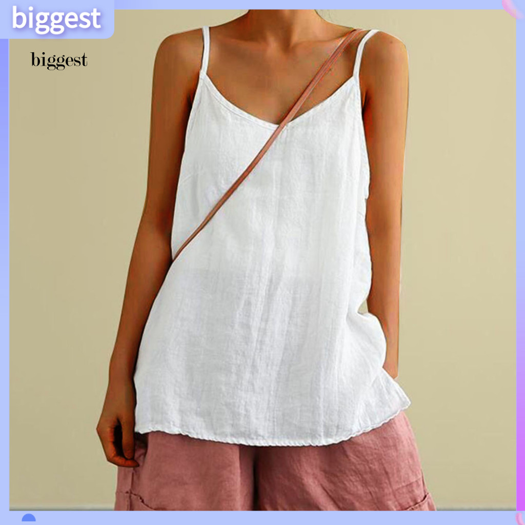 BGT คอลีนแบบ V แขนกุดทรงคล่องตัวสำหรับผู้หญิง สีทึบ สวมใส่ง่ายทุกวัน