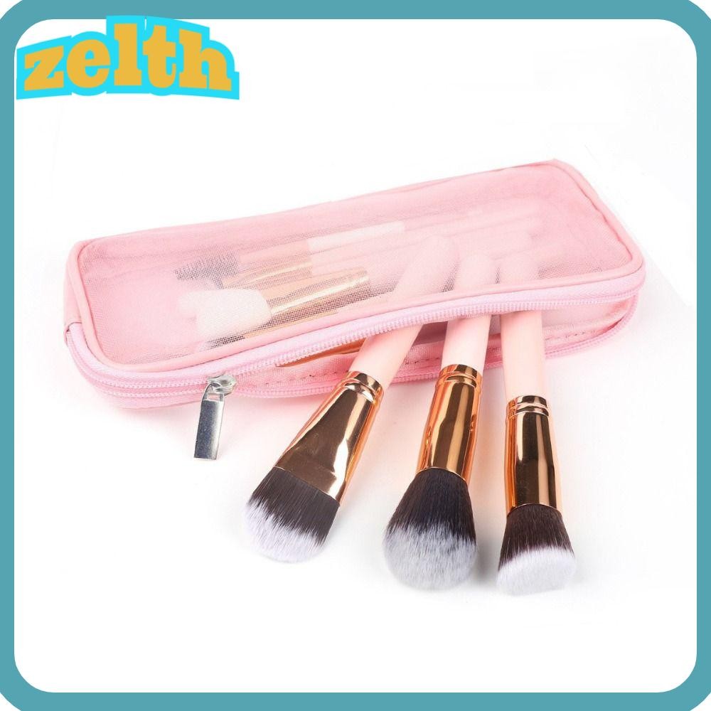 ZELTH แปรงแต่งหน้า Travel ,พร้อมซิปตาข่ายออกแบบกระเป๋าแป้งเครื่องสําอาง,อเนกประสงค์ล้างถุงเก็บเดินทางใช้