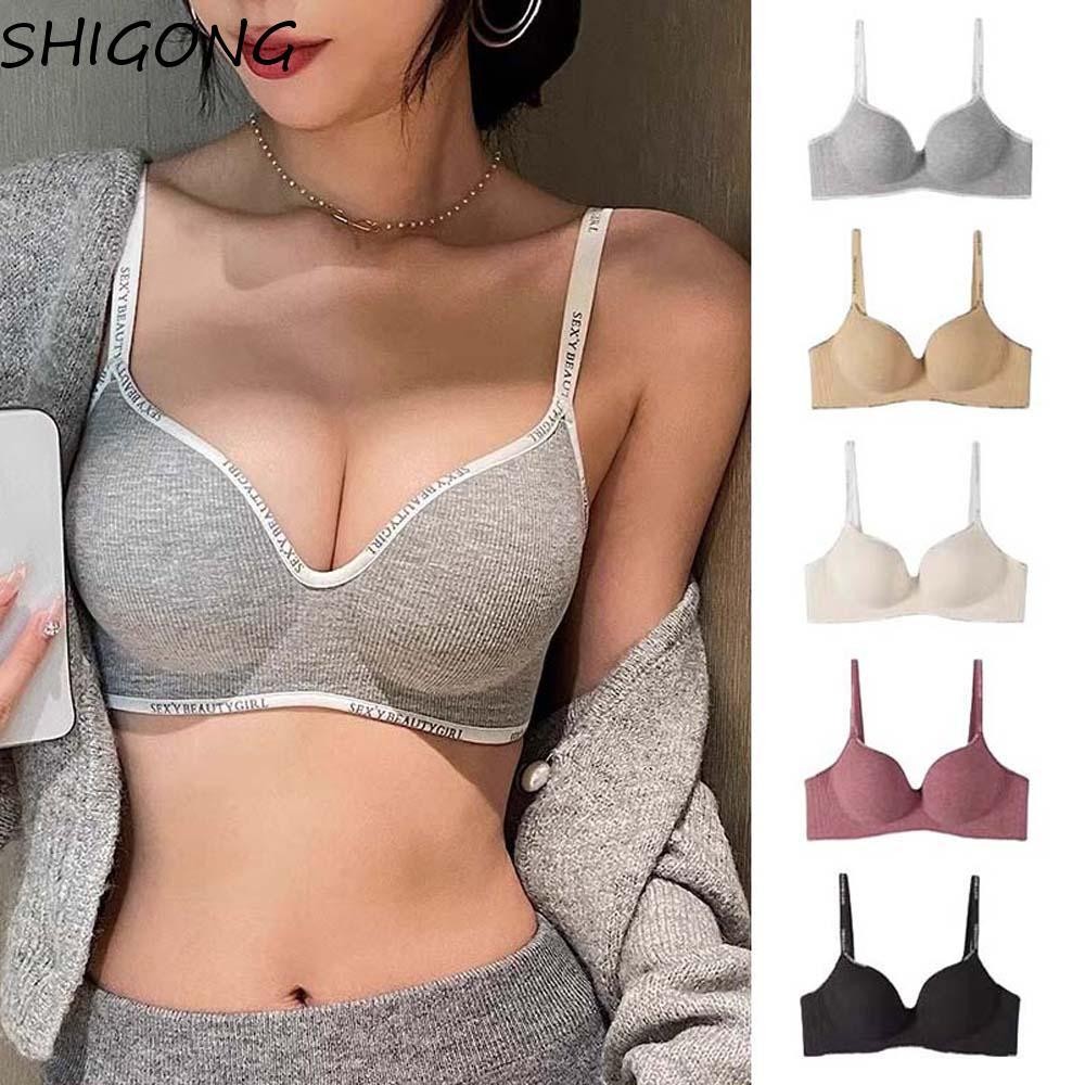 SHIGONG ไร้สายลึก V Bra, กันกระแทกตัวอักษรภาษาอังกฤษ Brassiere สําหรับผู้หญิง, สบาย Anti-sagging ชุดชั้นใน Traceless Seamless Bras กีฬา