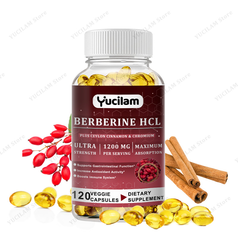 อาหารเสริม Berberine 1200 มก. สําหรับน้ําตาลในเลือด, Cholesterol & Heart Antioxidant Immune System สุขภาพ