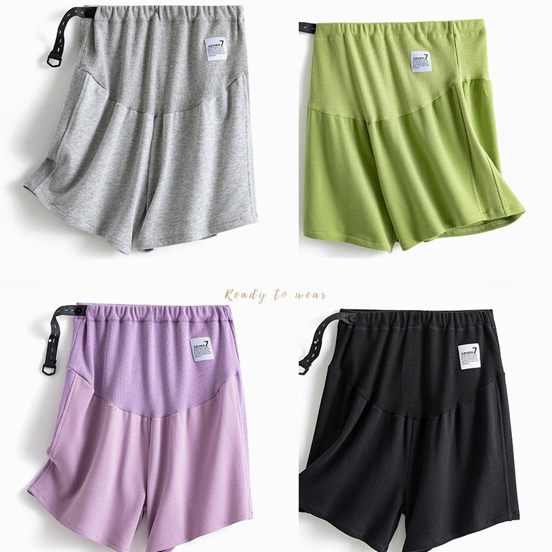 กางเกงสำหรับสตรีมีครรภ์ผ้าเย็นใส่สบาย กางเกงคุณแม่สีพิ้นๆมีสายปรับเอว กางเกงคนท้องคนอวบใส่ได้