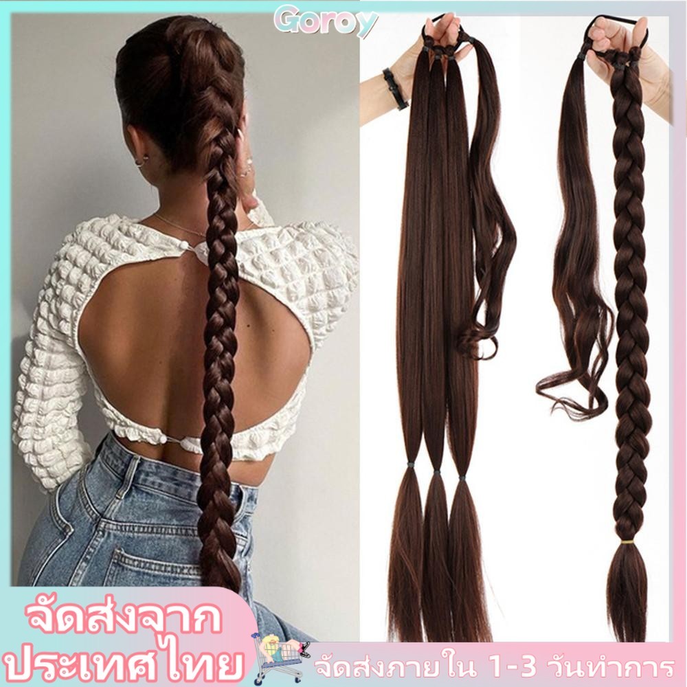 Goroy 2024 ผู้หญิงวิกผม Hip-hop ผมยาวถักวิกผมหางม้า Extension สีดํา Twist มวย Hairwear อุปกรณ์เสริมสําหรับผู้หญิงสาว