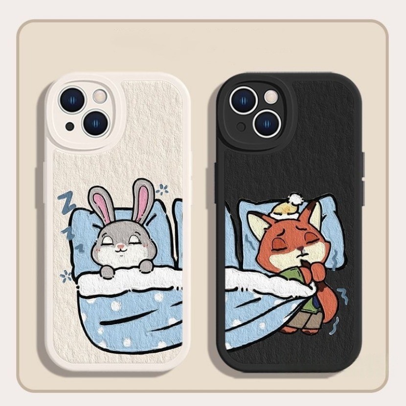 เข้ากันได้กับ iPhone 16 15 14 13 12 11 Pro Max X Xr Xs Max 7 8 Plus SE2020 เคสโทรศัพท์การ์ตูนคู่ Fox