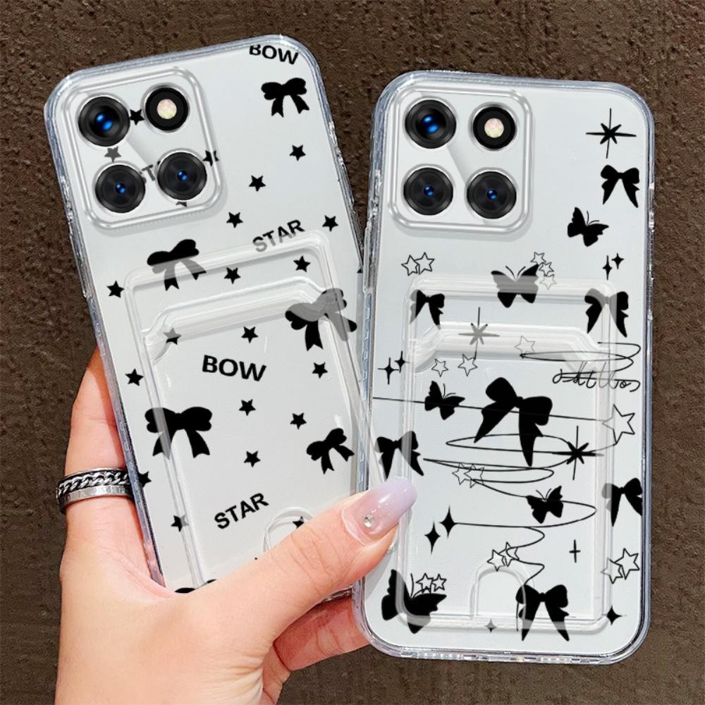 ปลอกใสสําหรับ Honor X6A X6B 4G X7 4G X7A 4G X7B X7C X8A 4G X8B X8C 4G Lina โบว์สีดํากันกระแทกโทรศัพท