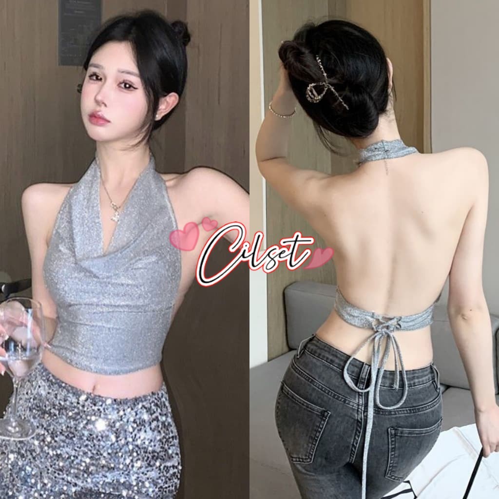 Cilset🛒พร้อมส่ง🎀【เสื้อคล้องคอ】 มีซับในตัว สีพาสเทล ใส่ง่ายสวย เกิร์ลลี่สไตล์ /FY2562