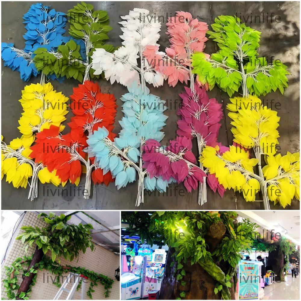 LIVINLIFE 12PCS ประดิษฐ์ Banyan Leaves, หลากสีสมจริงจําลองสาขา Ficus, Creative Silk Leaves ปลอม Bany