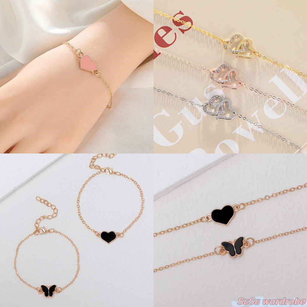 SuSu 🎀พร้อมส่ง 🎀 สร้อยหัวใจโรสโกลด์ สร้อยข้อมือโลหะ สร้อยข้อมือประดับเพชร BRL-1/BRL-2