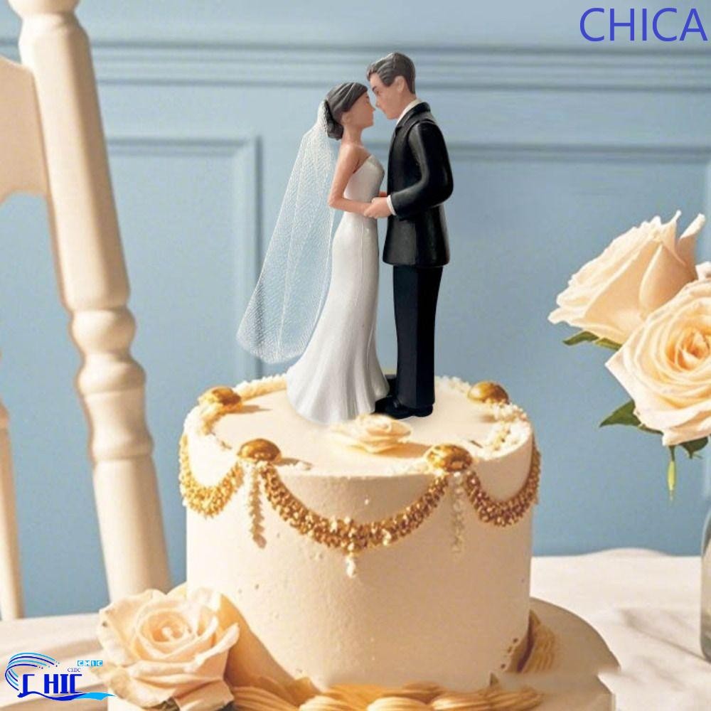 CHICA คู่เค้กแต่งงาน Topper, ครบรอบตกแต่งสีขาว/สีดําเค้ก Toppers ตุ๊กตา, ตลก Elegant PVC Creative เจ้าสาวและเจ้าบ่าว Figurines เจ้าสาวตกแต่งอาบน้ํา
