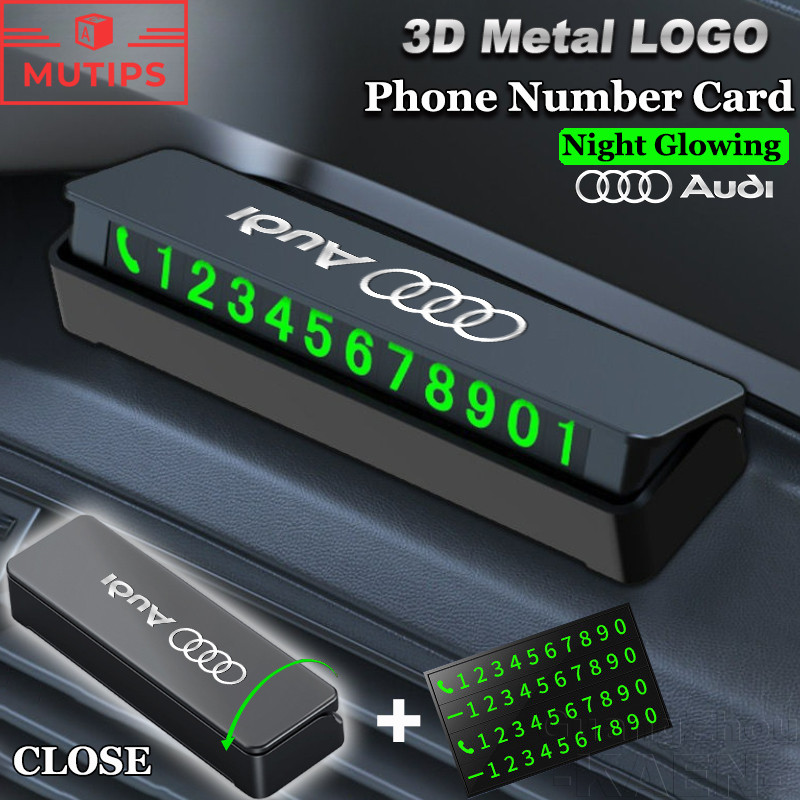 Audi รถหมายเลขโทรศัพท์การ์ดสติกเกอร์ส่องสว่างโลหะโลโก้รถที่จอดรถชั่วคราวหยุดสําหรับ A3 8l 8Y A1 Q5 T