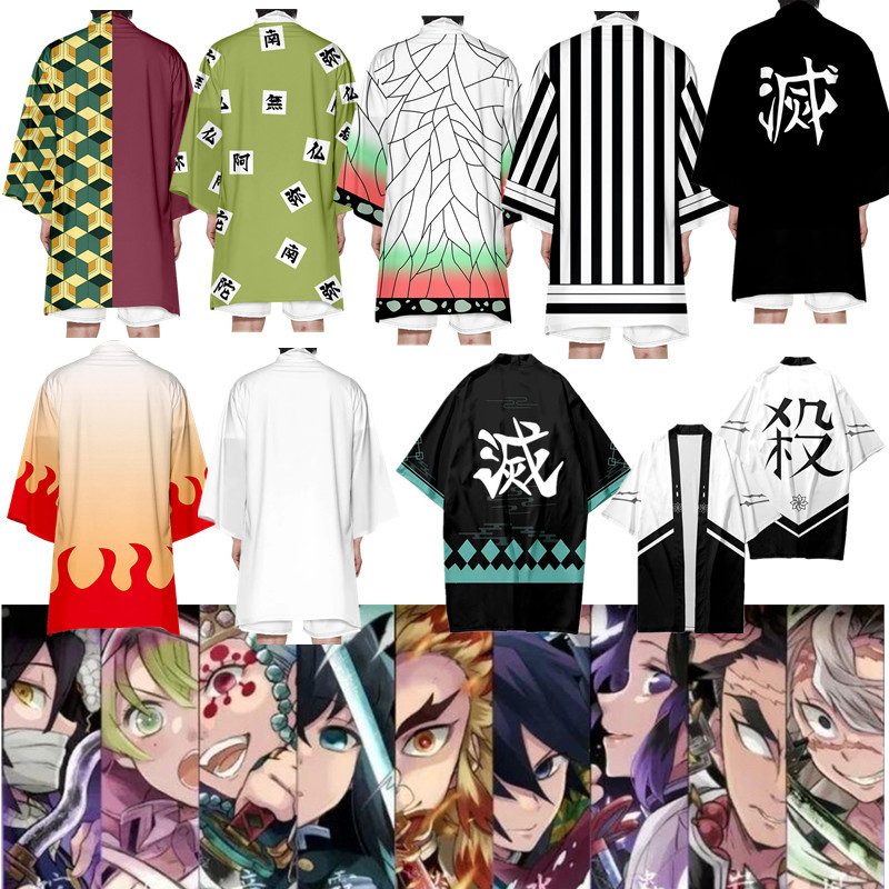 Demon Slayer Hashira Iguro Obanai ชุดกิโมโนลายเสื้อคลุมฮาโอริ Yukata แบบ 3D ออกแบบตามสไตล์ญี่ปุ่น สำหรับคอสเพลย์ และแฟชันฤดูร้อน