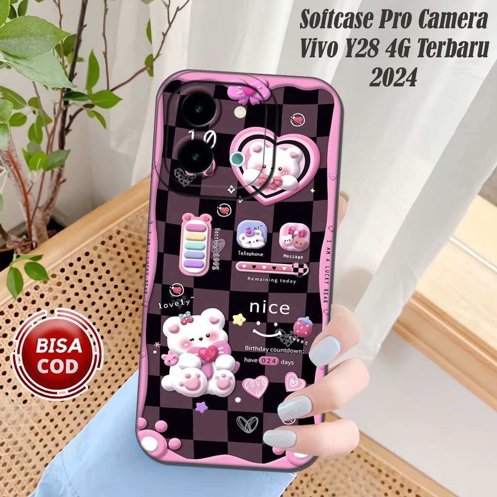 Softcase VIVO Y28 4G 2024 ซิลิโคน Pro ปลอกกล้องยางสีดํายืดหยุ่นและหนา - ตัวป้องกันกล้อง HP Handphone