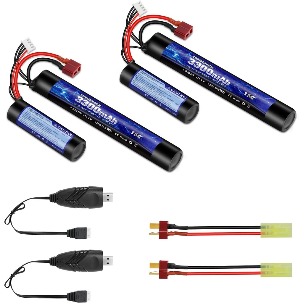 URGENEX Airsoft แบตเตอรี่ 3300mAh ความจุสูง 11.1V Nunchuck RC แบตเตอรี่ Dean-สไตล์ T Plug & Mini Tam