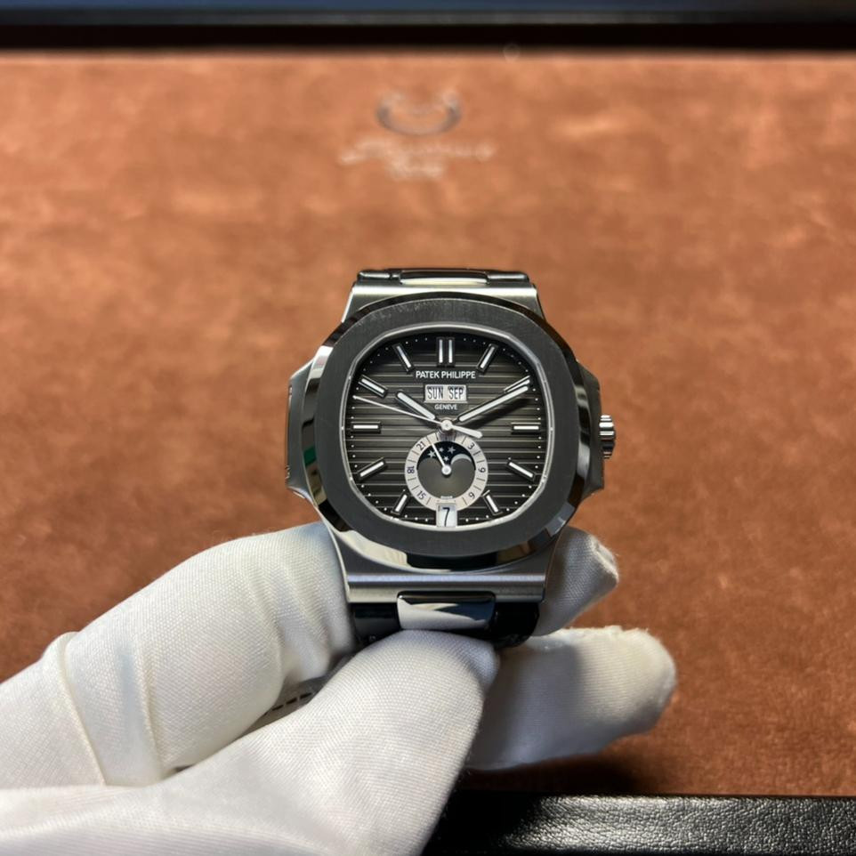 Patek Philippe Parrot Snail 5726A-001 เข็มขัดลูกรอกสแตนเลสสีดํา