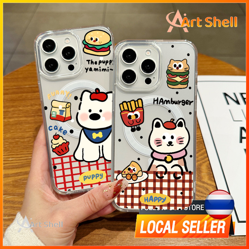 การชาร์จแบบไร้สาย เปลือกแม่เหล็ก อาหารสุนัข for iPhone X XS MAX XR 7/8PLUS 16 15 14 เคสไอโฟน 13 12 11 PRO MAX ขั้นสูง พร