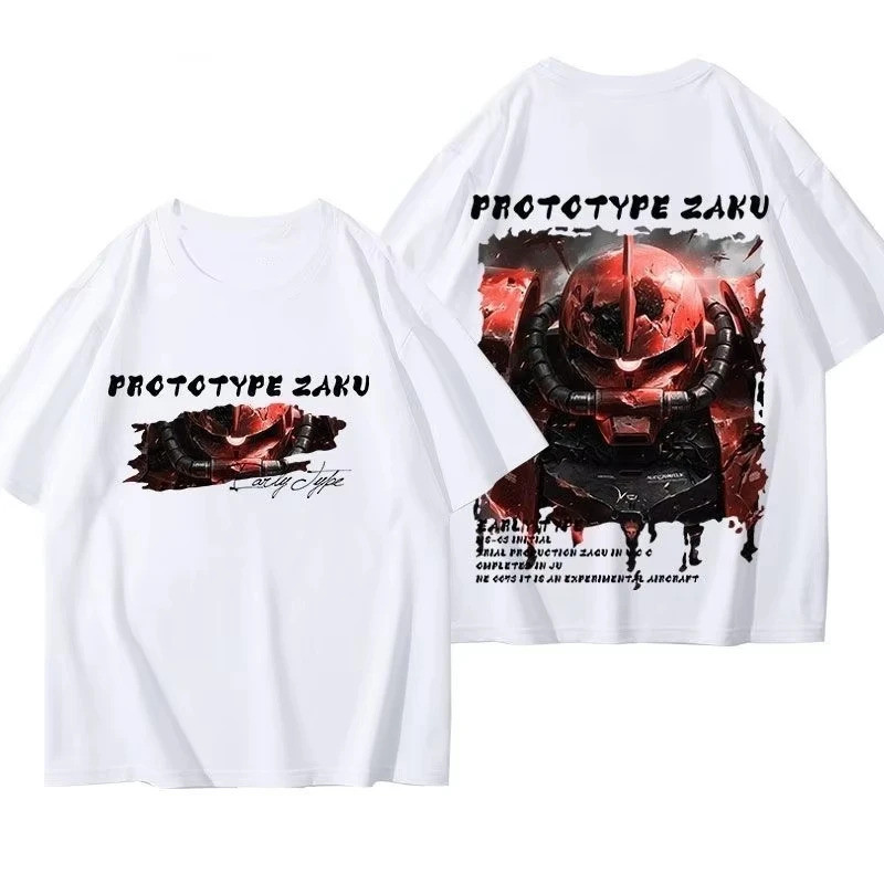 เสื้อยืดแขนสั้น GUNDAM Zaku ฤดูร้อนใหม่สำหรับผู้ชายและผู้หญิงหลวมแฟชั่นสบาย ๆ สไตล์ญี่ปุ่นอเนกประสงค์ - รูปที่ 3