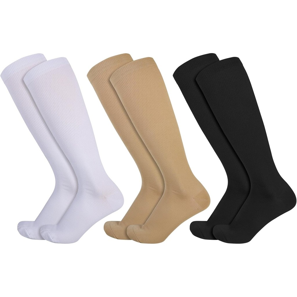 Opopark 3 Pairs Compression Socks for Women & Men Circulation 20-30 mmhg Flight Socks Knee High Comp