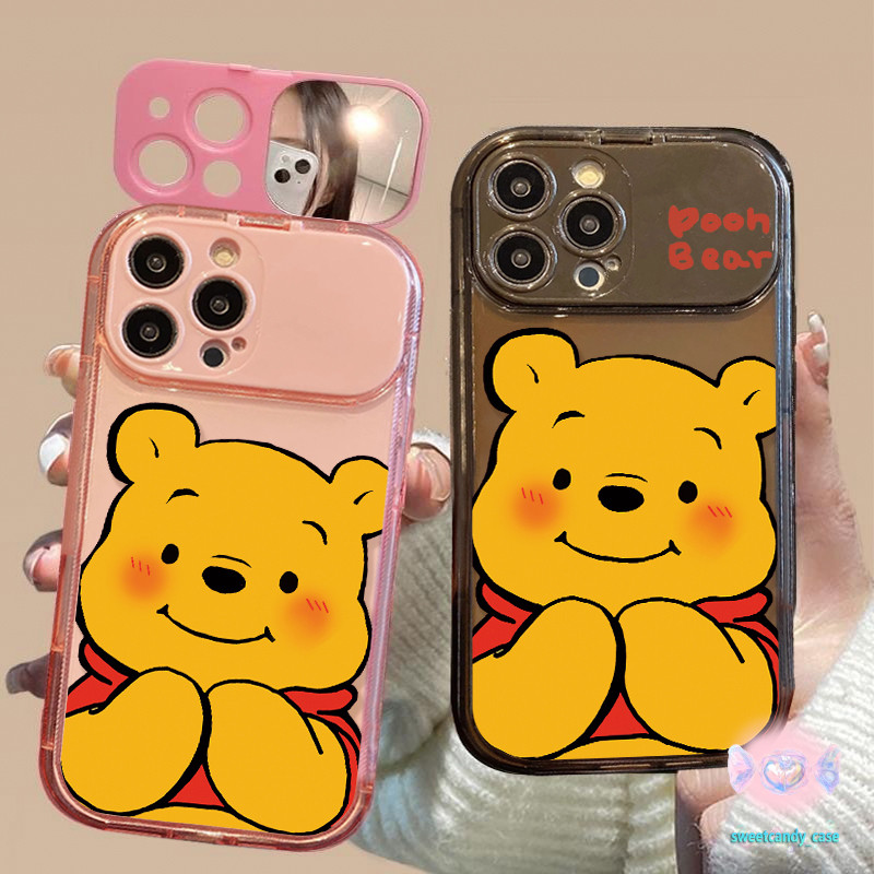 จัดส่งในพื้นที่ เคสกระจกแต่งหน้า น่ารัก การ์ตูนอนิเมชั่น หมีตัวน้อย ForIPhone 16 15 14 13 12 11 7 8plus Pro Promax XR XS