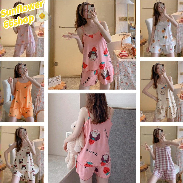 Sunflower66 ชุดนอนสายเดียว ชุดนอนขาสั้น ใส่สบาย พร้อมส่ง #P03