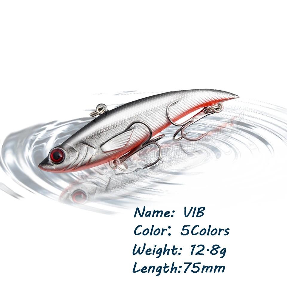 ตัวล่อปลา Vib ขนาด 7.5 ซม. น้ำหนัก 12.8 กรัม มีตา 3D และ Treble Hooks สั่นสะเทือน — صورة 5
