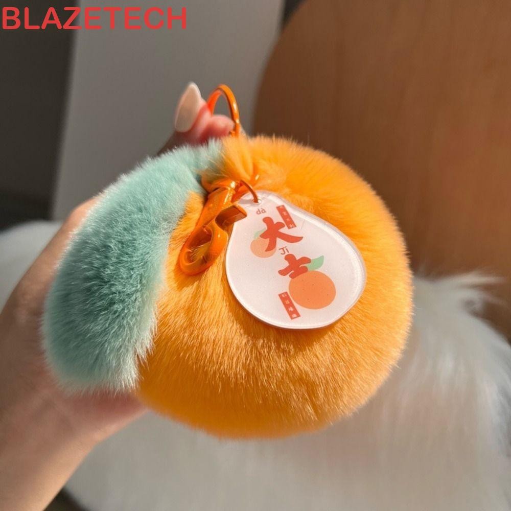 BLAZETECH Fluffy Tangerine พวงกุญแจ, Plushies ผลไม้สีส้มพวงกุญแจ Plush, พวงกุญแจรถหวานการ์ตูน Pompom สีส้มตุ๊กตาจี้กระเป๋า