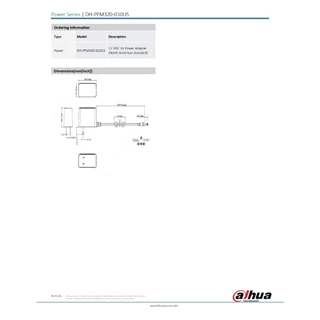 DAHUA Adapter 12V 1A รุ่น PFM320-010US อะแดปเตอร์สำหรับกล้องวงจรปิด Adaptor CCTV
