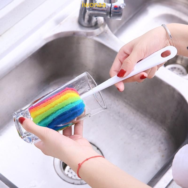 Iwo ขวดน้ําถ้วยแก้วแปรงทําความสะอาด Scrubber พร้อมที่จับยาวแปรง Grip สําหรับขวดนม Jars แว่นตาห้องครัว