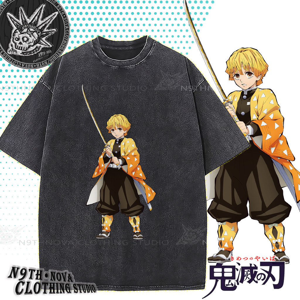 N9THNOVA COD[Demon Slayer]Iwazumi Zenitsu Print High-quality Original Design Washed T-shirt Unisex