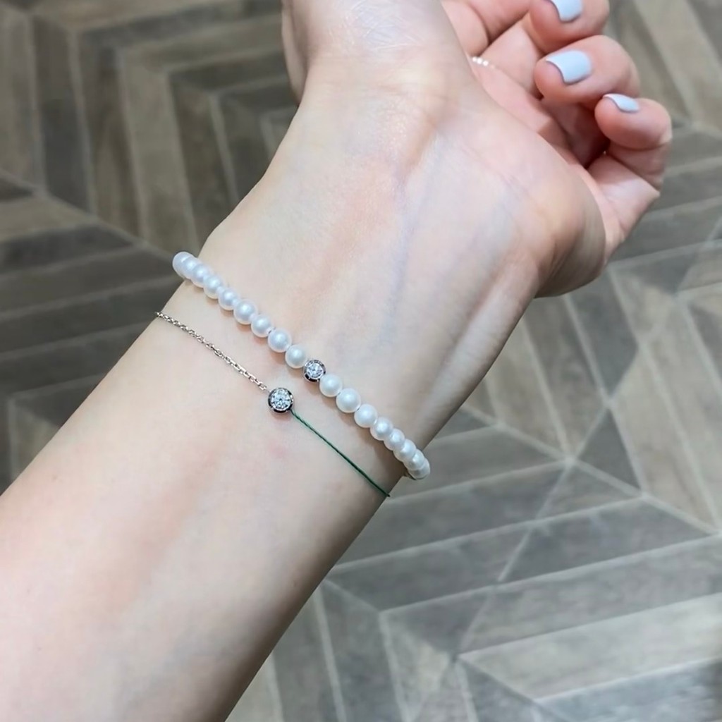 [miaom] สไตล์ใหม่ redline French Small Red String Bracelet Pearl Single Diamond Bracelet High-End Li