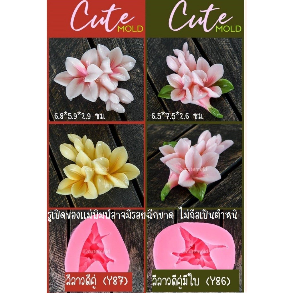 cutemold มีสินค้า // แม่พิมพ์ซิลิโคน พิมพ์ฟองดอง  ลีลาวดีคู่ ลีลาวดีคู่ มีใบ  --Y86 / Y87 (เลือกแบบ)