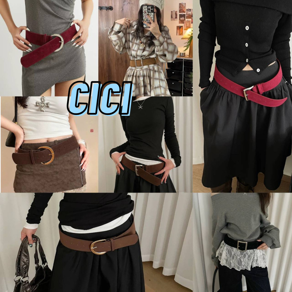 ส่งทันที Cici(NO. Y7) เข็มขัดเส้นใหญ่วินเทจผู้หญิง หนังกลับ ใส่กระโปรงหรือกางเกง ใสได้หลากหลายสไตล์