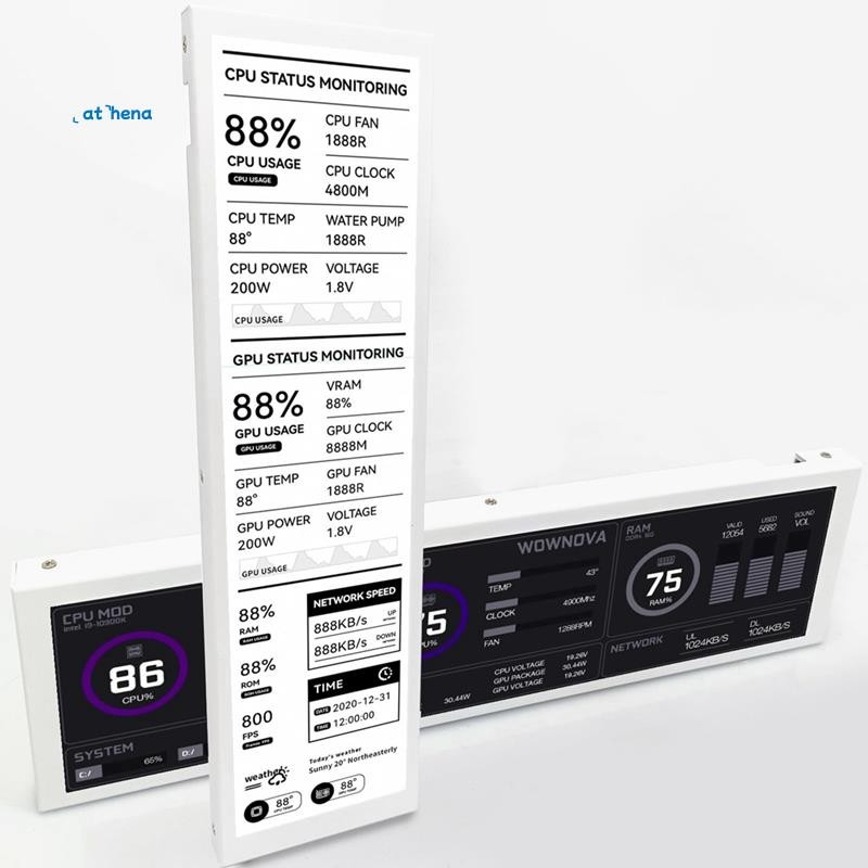 athena558.8 นิ้วคอมพิวเตอร์ Temp Monitor (ธีมไดนามิกที่รองรับ), หน้าจอรอง IPS Type C CPU RAM HDD Dat