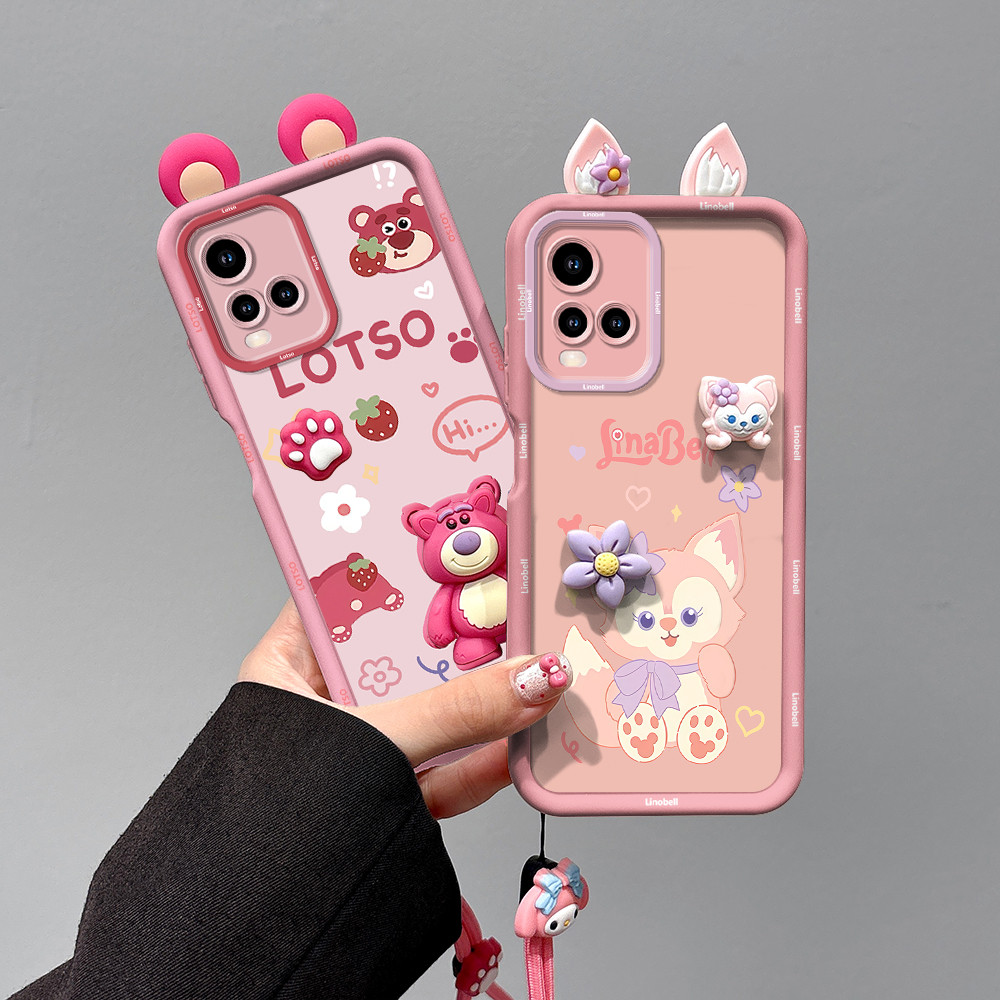 สําหรับ VIVO T1X 4G เคสโทรศัพท์ซิลิโคนหรูหรากันกระแทกเชือกมือสําหรับ VIVO T1X 4G V2143 ปลอก 3D สเตอร