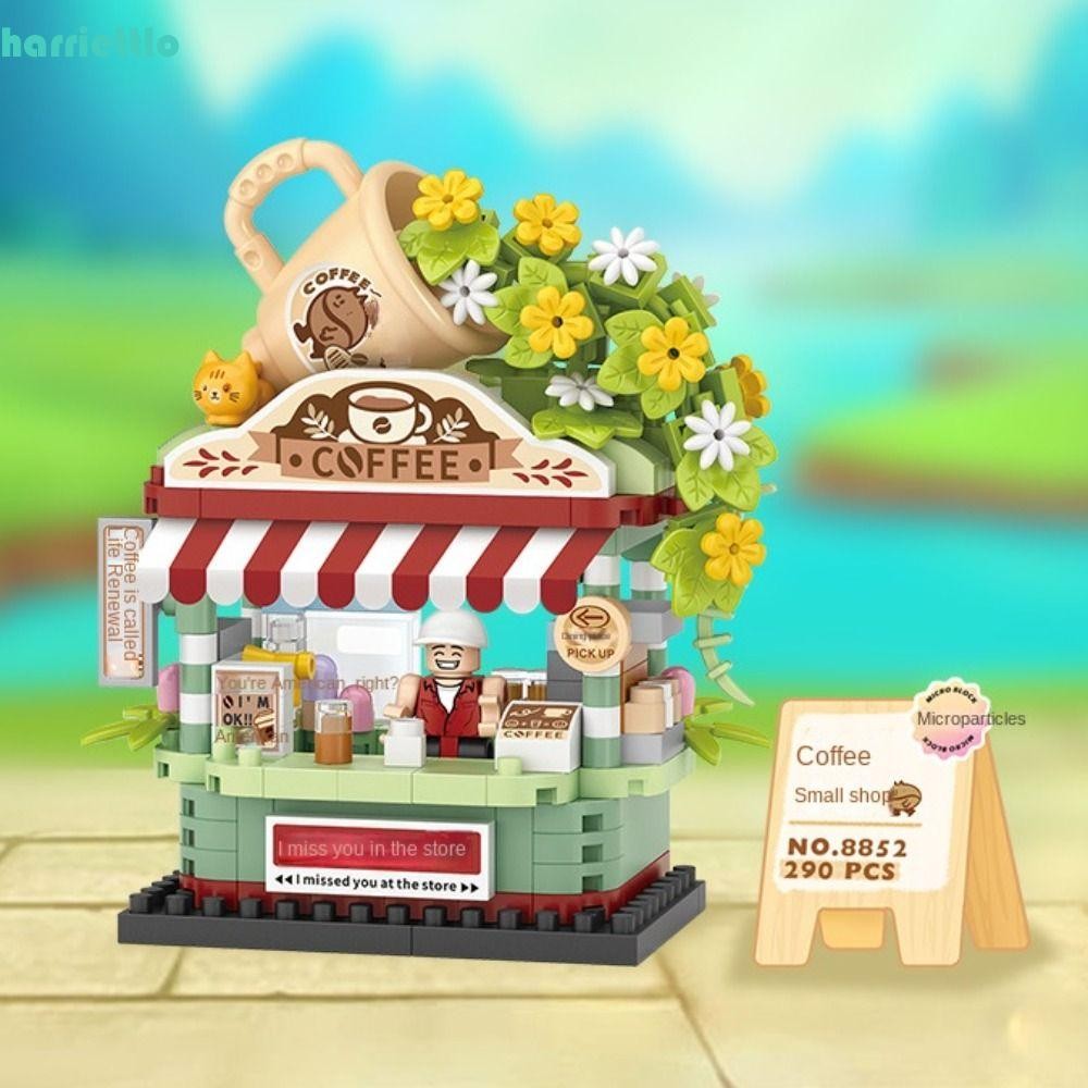 HARRIETTLO DIY Building Blocks Kit, Ice Cream Car Coffee Shop Architecture Model Building Blocks, St